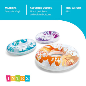 Intex 36 Inch Colorful Transparent Inflatable Swimming Pool Single Ring Float