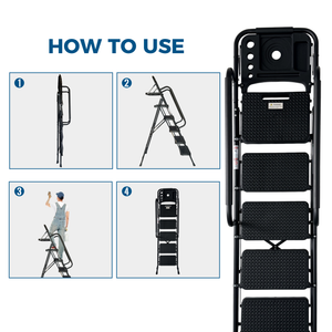 Folding Step Ladder with Wide Anti-Slip Pedal