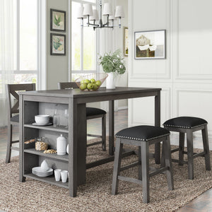 5 Pieces Counter Height Rustic Farmhouse Dining Room Wooden Bar Table Set With 2 Stools And 2 Chairs