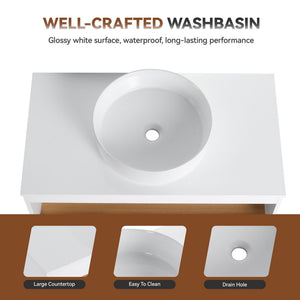 Floating Bathroom Vanity With Glossy Round Vessel Sink
