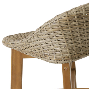 Beeson Outdoor Wicker and Acacia Wood Barstools Set, Water Resistant - Brown