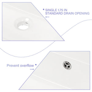 Modern Ceramic Rectangular Wall Mounted Bathroom Sink With Faucet Hole & Overflow