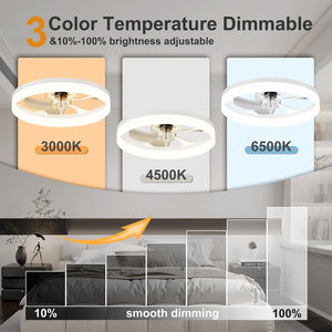 19.7'' LED Ceiling Fan Light with Remote & App Control, 6 Speeds, Dimmable, 3000K-6500K, Flush Mount