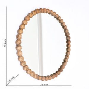 Decorative Round Hanging Wall Mirror With Bead Design Frame - Natural