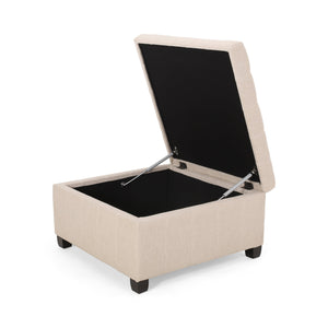 Upholstered Tufted Fabric Storage Ottoman, Wheat
