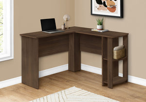 Computer Desk, Home Office, Corner, Storage Shelves, L Shape, Walnut