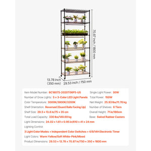 6-Tier Indoor Plant Shelf with Grow Light