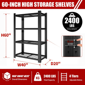 60"H 4-Tier Adjustable Heavy Duty Shelving Metal Mesh Storage Rack