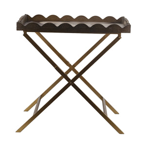 23.5x15.5x24 Brown MDF Tray Table with White Swan Motif and Iron Base
