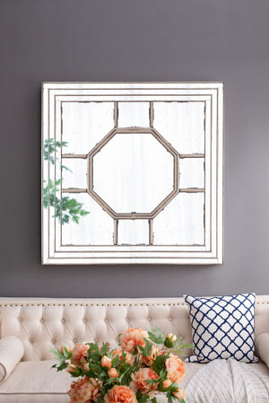 Antique Style Decorative Square Wall Mirror with Mirrored Frame