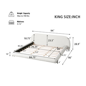 King Size Bed Frame with Boucle Fabric and Thick Headboard