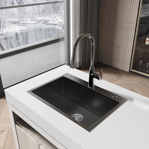Stainless Steel Kitchen Sink, 27″x19″ Single Bowl, Overmount Handmade Sink