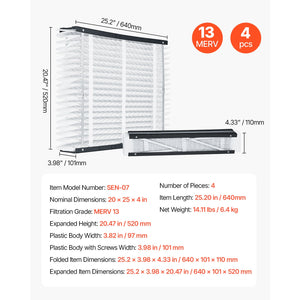 Air Filters MERV 13 Electrostatic Pleated HVAC Furnace Filter 4-Pack 20 x 25 x 4