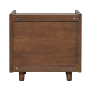 Walnut Nightstand with Rattan Detail, MDF + Solid Wood
