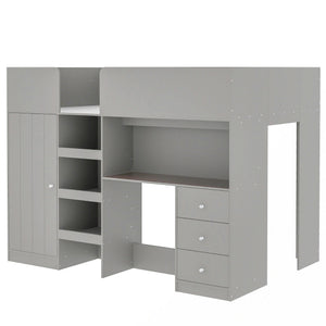 Loft Bed With Built In Wardrobe, Desk, Shelves, And Drawers