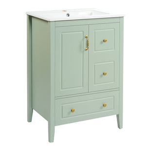 Retro Bathroom Vanity With Sink, Soft Closing Cabinet & Drawers