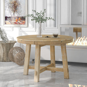 Gia Round Extendable Dining Table with 16" Leaf Wood