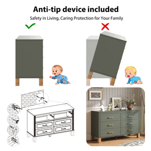 6-Drawer Double Dresser in Olive