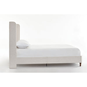Hayden King Size Upholstered Wingback Bed with Textured Ivory Canvas and Tall 54' Headboard