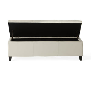 Upholstered PU Leather Storage Ottoman with Solid Wooden Legs