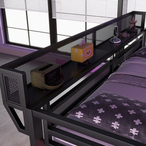 Loft Bed With Desk And Charging Station With Stairs And Light