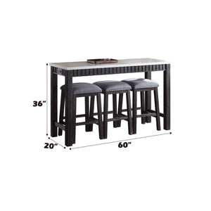 Necalli Marble Top Weathered 4 Piece Pack Counter Height Table Set - Espresso
