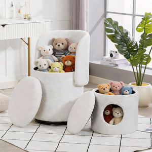 Barrel Chair & Built In Storage, 360° Swivel - Beige