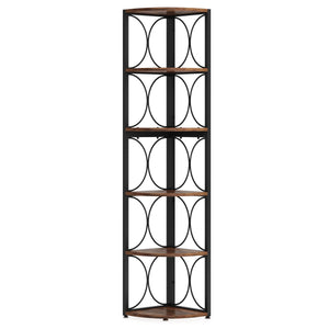 Tall 6 Tier Corner Bookshelf Storage Rack For Living Room - Rustic Brown