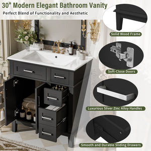 Modern Bathroom Vanity With Sink, Storage Cabinet, Soft Close Doors, Deep & Standard Drawers
