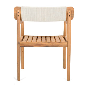 Creative Braided Acacia Wood Outdoor Dining Chairs with Armrests (Set of 2) - Teak / White