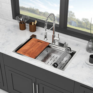 33" Drop In Kitchen Sink Single Bowl 16 Gauge Stainless Steel Ledge Workstation - Black