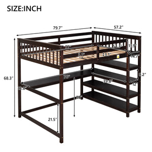 Loft Bed With Storage Shelves And Under Bed Desk