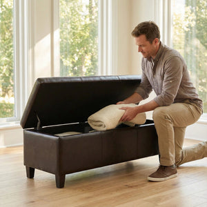 Rectangle Storage Ottoman Bench For Living Room - Brown