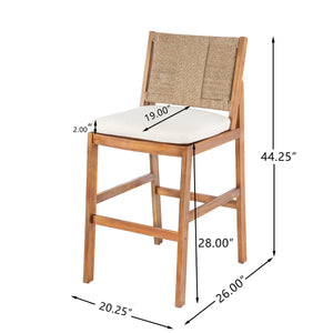 4 Pieces Natural Outdoor Bar Stool Solid Acacia Wood and Woven Wicker