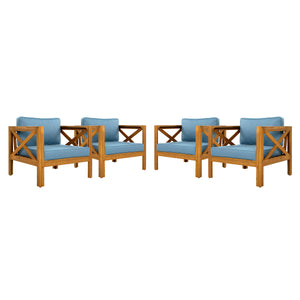 Outdoor Acacia Wood Club Wooden Armchair Set of 4