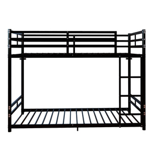 Bunk Bed with Ladder and High Guardrail Metal Bunk Bed, Storage Space, Noise Free, Twin Over Twin Size