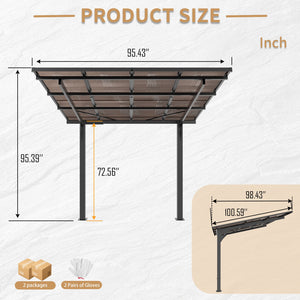 8x8FT Outdoor Carport with Galvanized Steel Frame and Sloped PC Roof