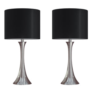 Lenuxe 24-Inch Contemporary Metal Table Lamp Set in Polished Nickel