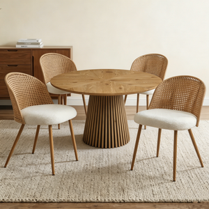 Round Wooden Dining Table + 4 Chairs Set