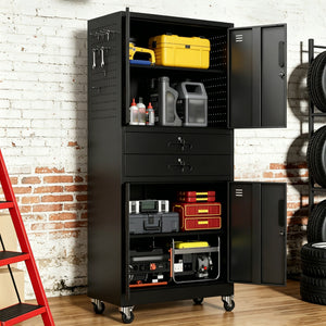 Metal Storage Cabinet with Two Drawers and Locking Doors