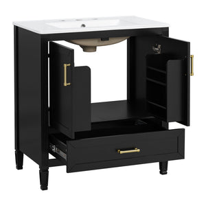 Elegant Fluted Bathroom Vanity With Sink, Soft Close Doors & Drawer