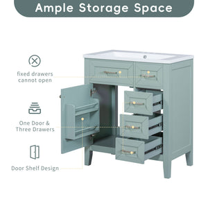 30" Bathroom Vanity Without Sink, Cabinet Base Only, Bathroom Cabinet With Drawers - Green