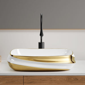 Vessel Sink Above Counter Vanity Basin - Gold / White / Milk White