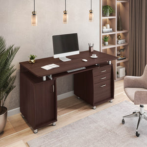 Techni Mobili Complete Workstation Computer Desk with Storage, Chocolate