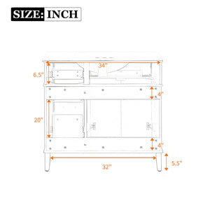 Bathroom Vanity With Ceramic Sink, Soft-Close Doors, 4 Storage Drawers - Blue