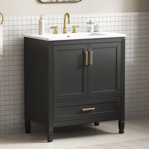 Elegant Fluted Bathroom Vanity With Sink, Soft Close Doors & Drawer