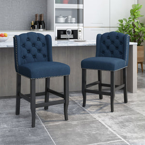 Vienna Fabric Tufted Counter Stool With Nailhead Accents (Set of 2)