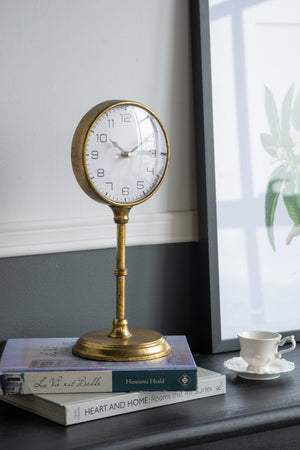 6.5x5.9x15.2' Vintage Inspired Gold Iron Table Clock