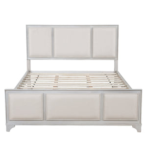 Queen Size Wooden Bed Frame with Upholstered Headboard
