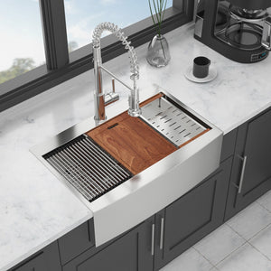 Modern Farmhouse Drop-In Workstation Kitchen Sink with Apron Front